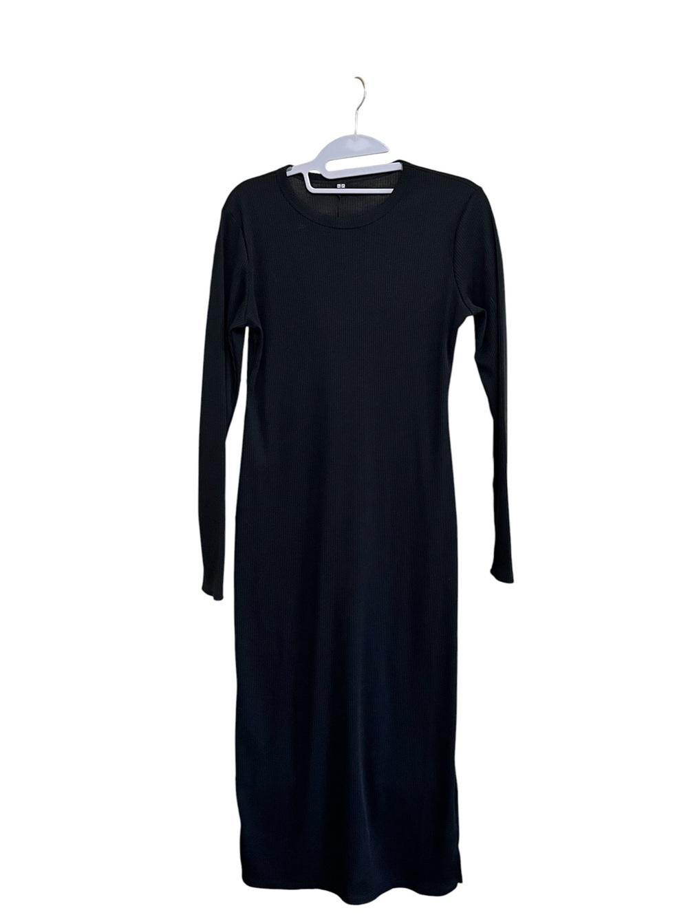Uniqlo Ribbed Long-Sleeve Midi Dress with Side Slit S - Picture 2 of 8